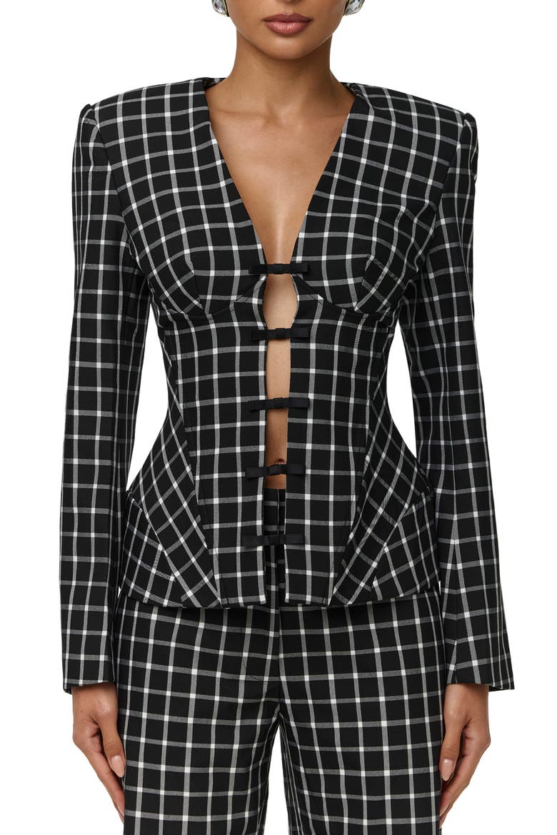 Check Suiting Blazer with Satin Bows, Main, color, NOIR PLAID