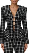 Naked Wardrobe Check Suiting Blazer with Satin Bows