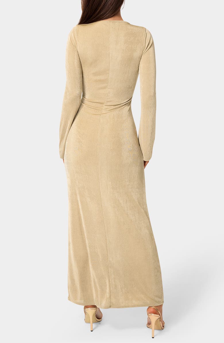 bebe Keyhole Bell Sleeve Maxi Dress, Alternate, color, Beige