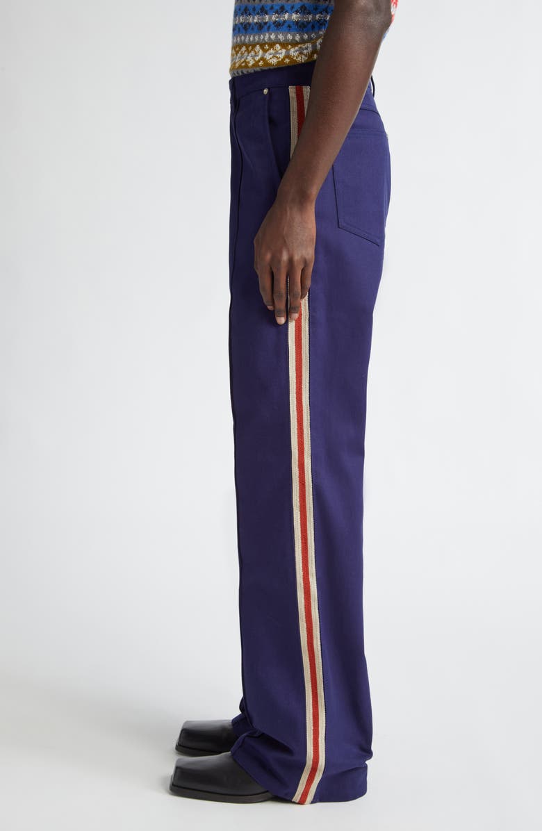 Wales Bonner Coda Crochet Track Stripe Cotton Drill Flare Pants, Alternate, color, 