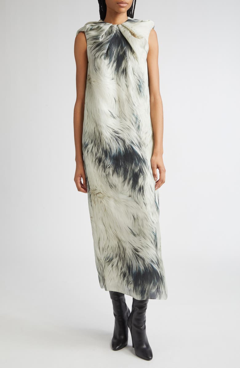Brandon Maxwell The Margaux Fur Print Sleeveless Silk Maxi Dress, Main, color, Grey/ Ivory Fur Print