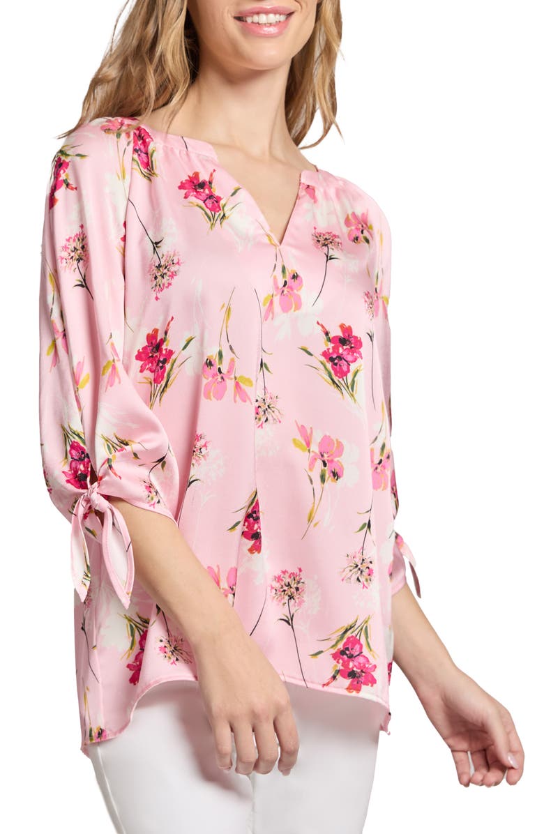 Jones New York Floral Three Quarter Sleeve V-Neck Top, Alternate, color, 