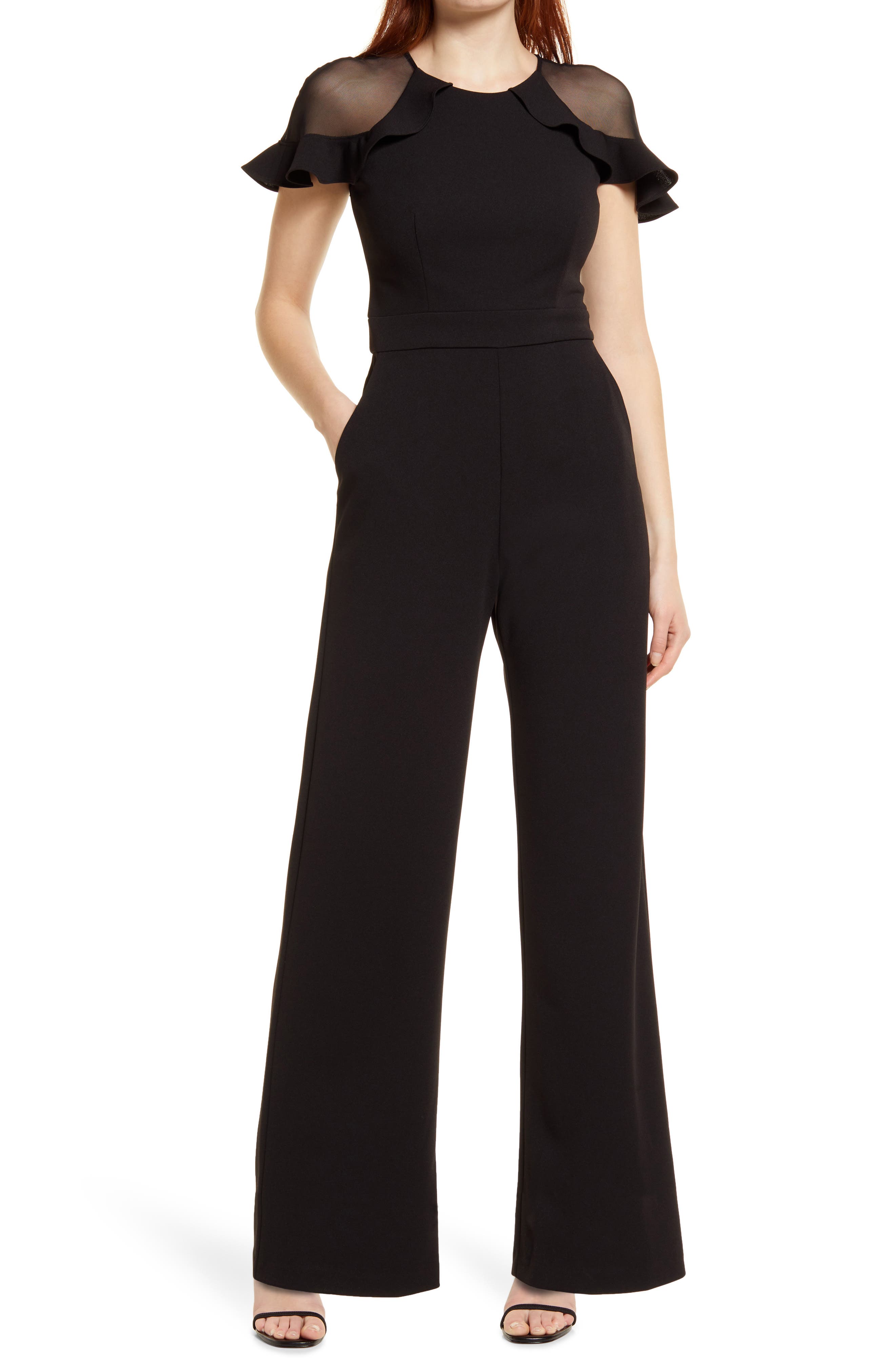 Eliza J Illusion Ruffle Shoulder Jumpsuit