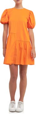 English Factory Puff Shoulder Mixed Media Minidress