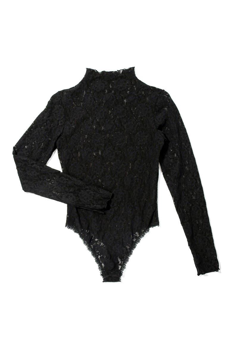Signature Lace Mock Neck Teddy, Alternate, color, BLACK