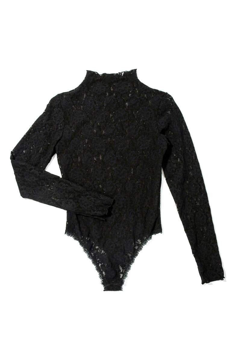 Hanky Panky Signature Lace Mock Neck Teddy, Alternate, color, Black