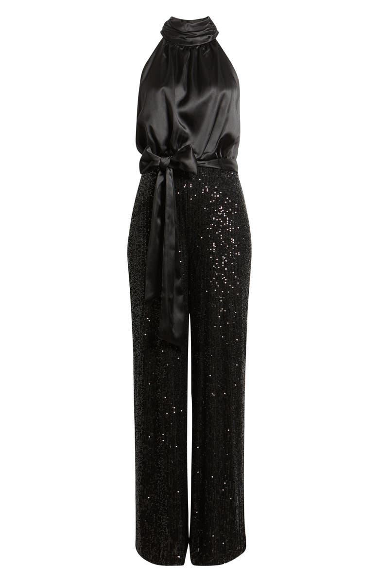 Eliza J Mixed Media Satin & Sequin Jumpsuit, Alternate, color,