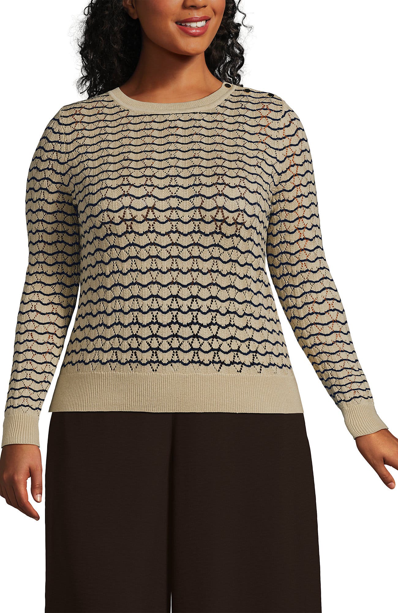 Plus Size Cotton Viscose Button Shoulder Modern Crew Sweater - image 3