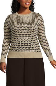 Lands' End Plus Size Cotton Viscose Button Shoulder Modern Crew Sweater