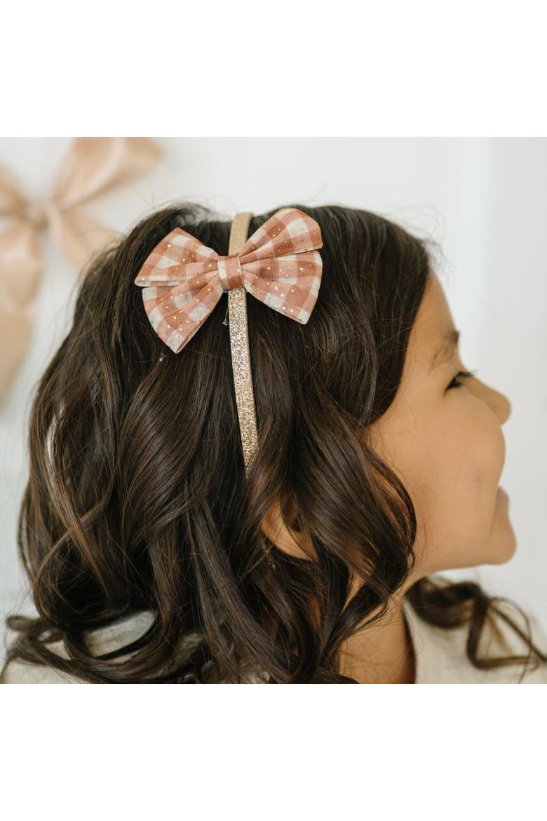 Gingham Printed Tulle Bow Headband, Alternate, color, Multicolor