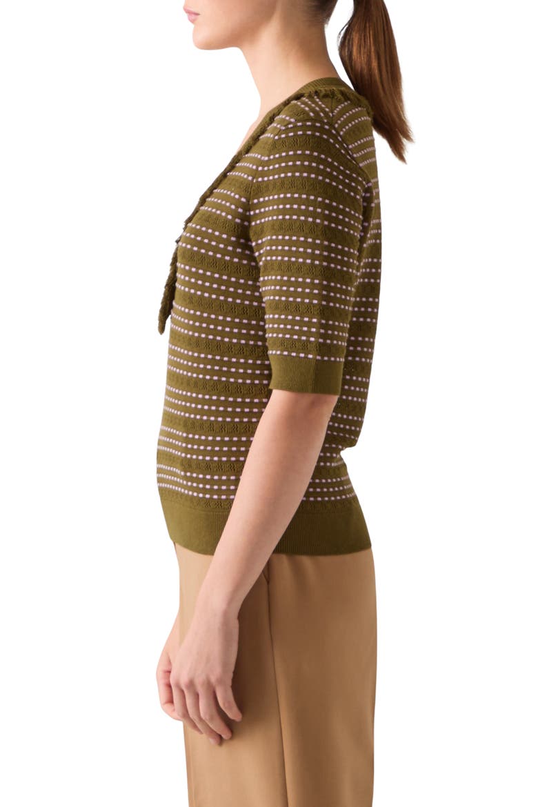 Fran Fringe Short Sleeve Henley Sweater, Alternate, color, GREEN