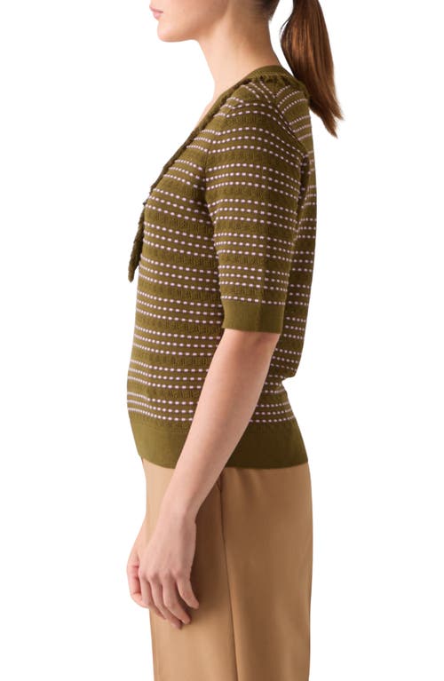 Lk Bennett Fran Fringe Short Sleeve Henley Sweater In Green