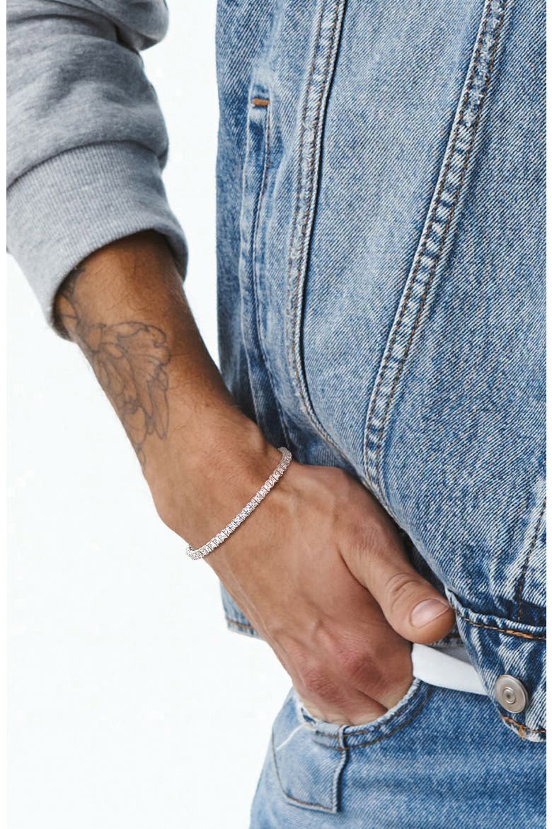 Men's Sterling Silver Lab Created Sapphire Bracelet, Alternate, color, WHITE