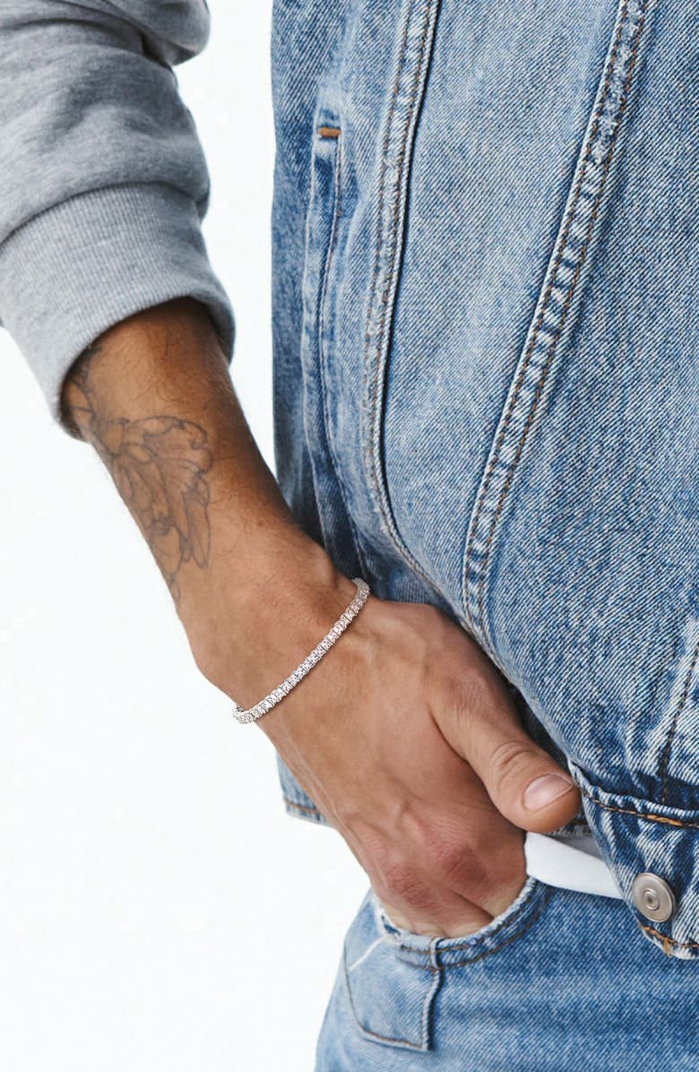 DELMAR Men's Sterling Silver Lab Created Sapphire Bracelet, Alternate, color, White