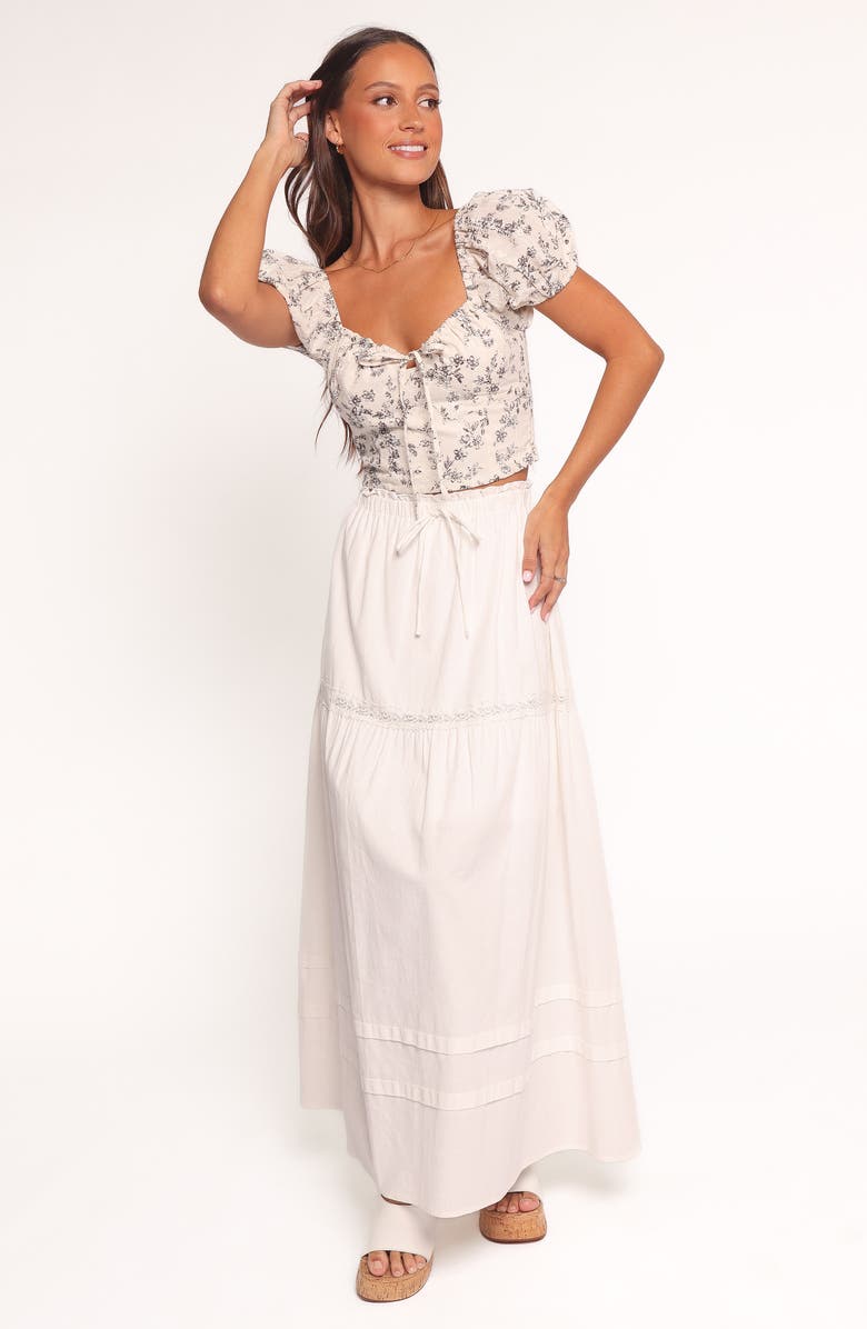 Petal & Pup Monira Floral Puff Sleeve Cotton Crop Top, Alternate, color, Brown Ivory