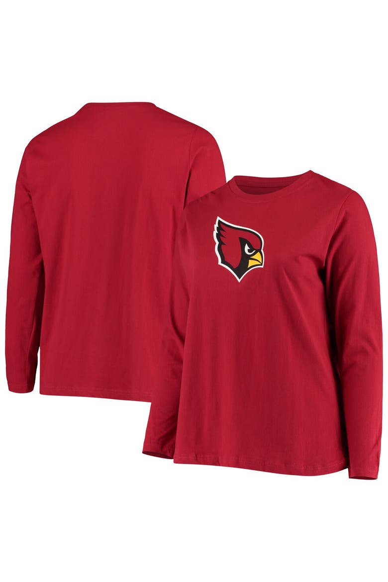 Women's Fanatics Branded Cardinal Arizona Cardinals Plus Size Primary Logo Long Sleeve T-Shirt, Main, color, Cardinal