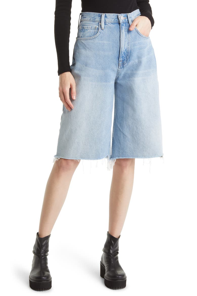 High Waist Raw Hem Wide Leg Bermuda Shorts, Main, color, ZONA