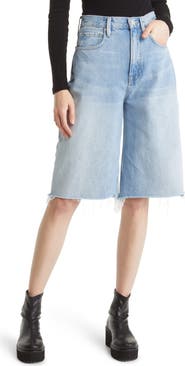 FRAME High Waist Raw Hem Wide Leg Bermuda Shorts