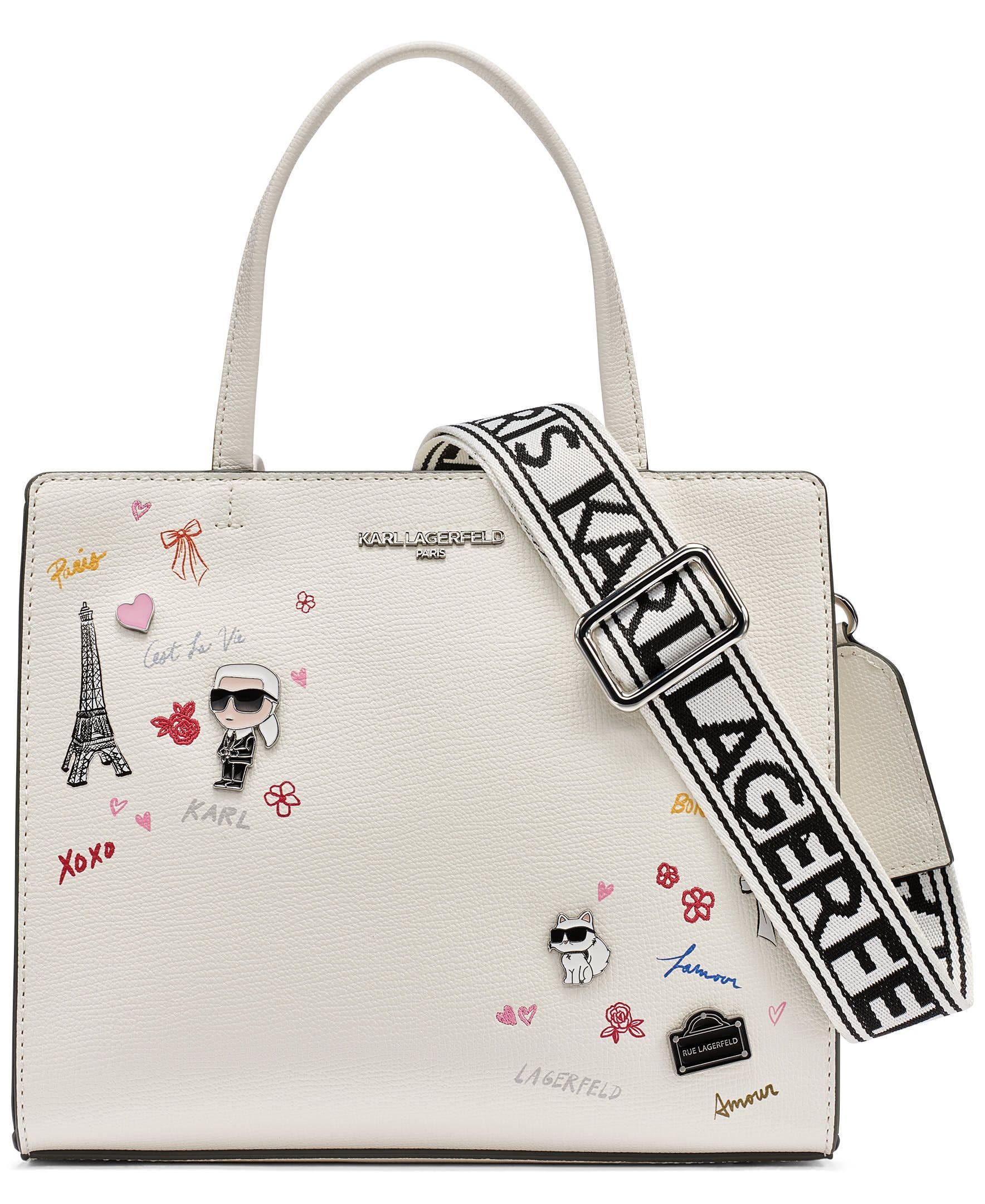 Maybelle Printed Paris Satchel, Main, color, White/Silver