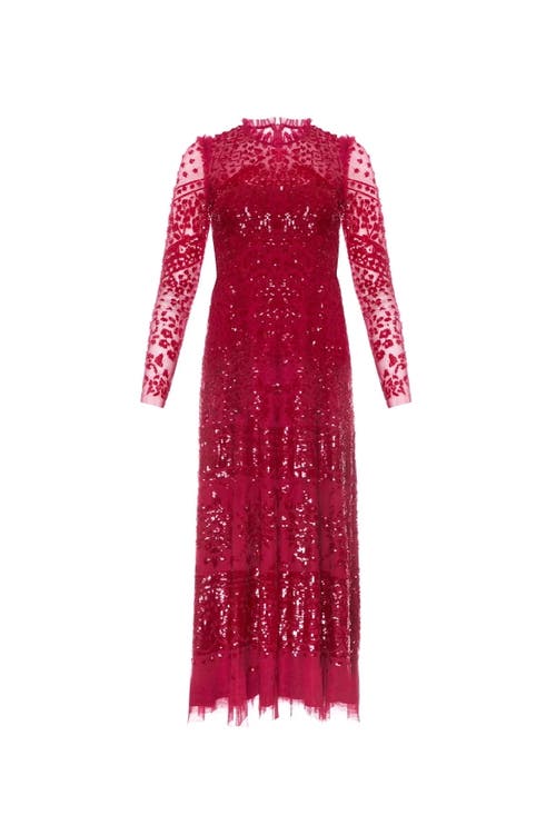 Needle & Thread Aurora Long Sleeve Ballerina Midi Dress In Red