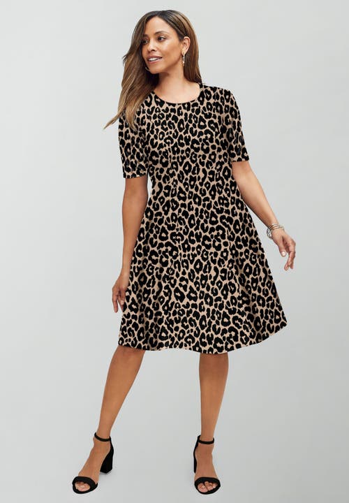 Jessica London Stretch Ponte Flare Dress In Animal Print