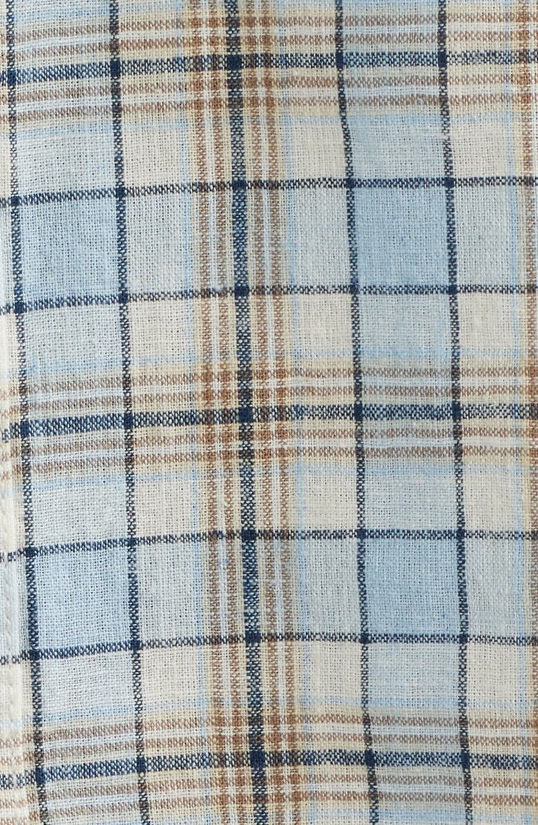 James Campbell Serra Regular Fit Plaid Short Sleeve Cotton & Linen Sport Shirt, Alternate, color, Sky