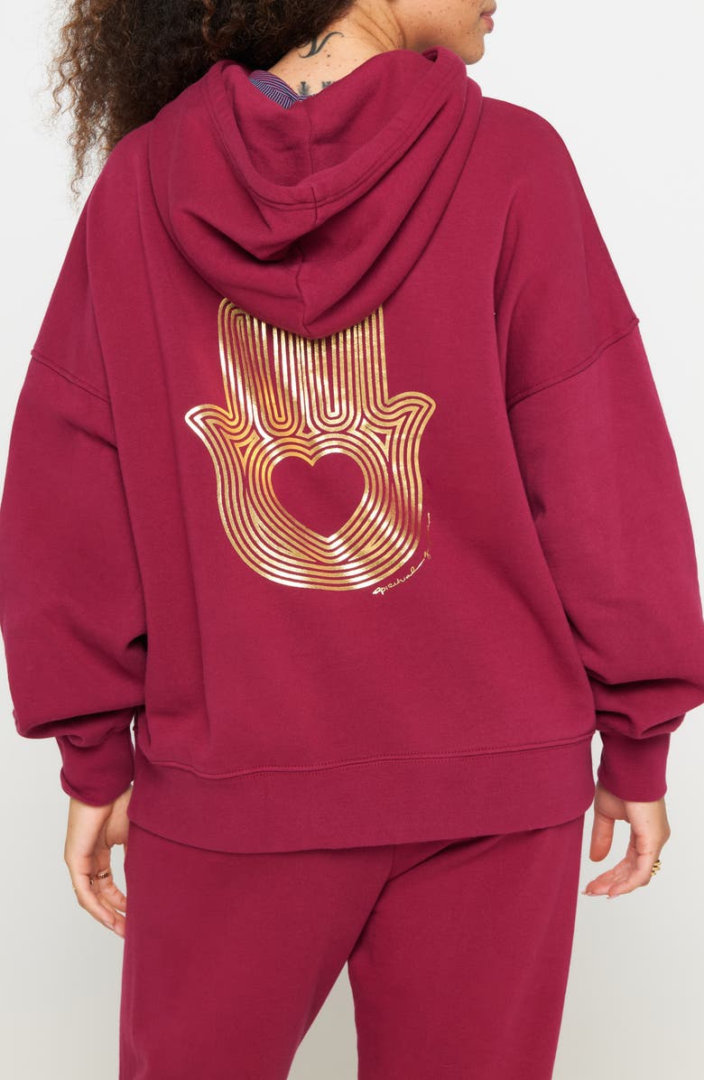 Spiritual Gangster Radiant Hamsa Easy Hoodie, Alternate, color, Port