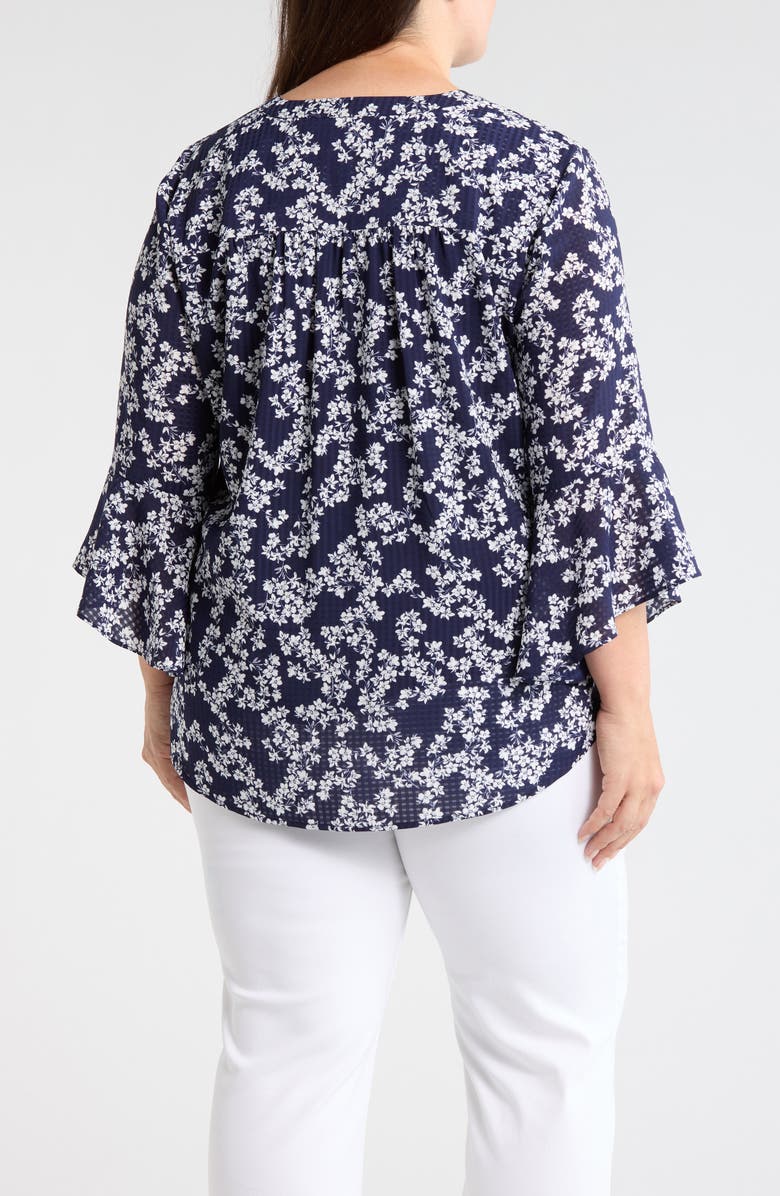 Jones New York Floral Print Bell Sleeve Top, Alternate, color, Pacific Navy/Nat Wht