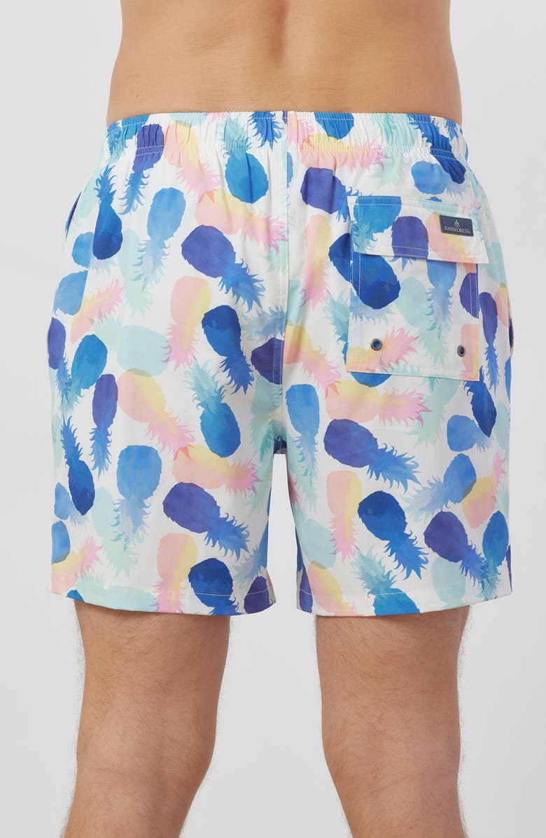 Rainforest Watercolor Pineapple Swim Trunks, Alternate, color, Ivory