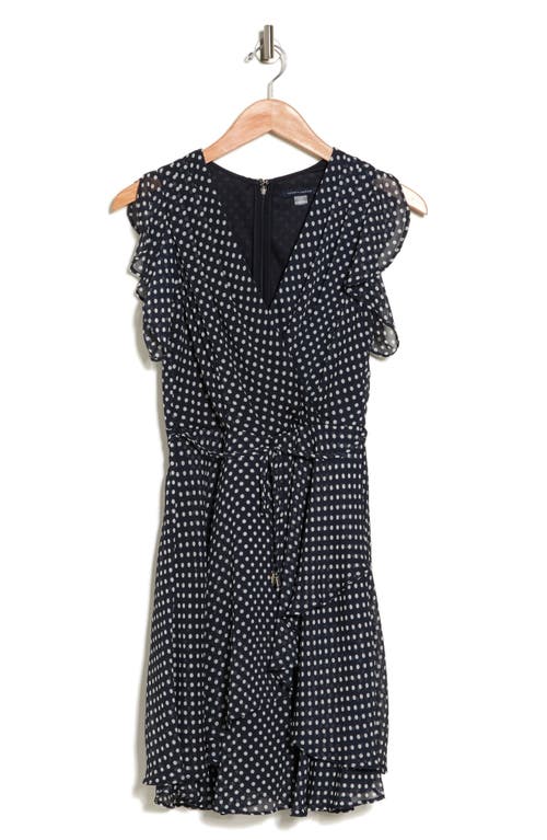 Tommy Hilfiger Bardot Dot Ruffle Dress In Sky Captain/ivory