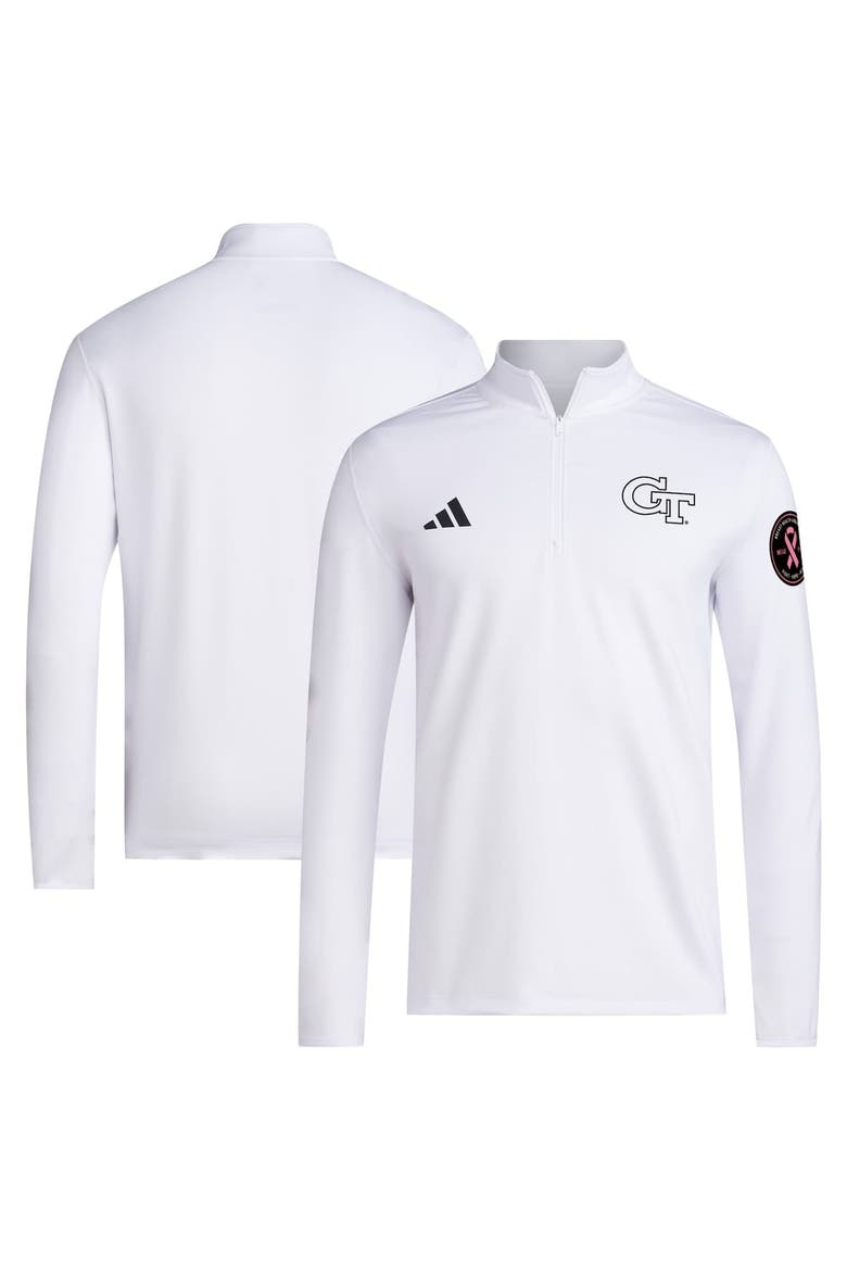 Men's adidas White Georgia Tech Yellow Jackets Wear Pink Quarter-Zip Pullover, Main, color, White