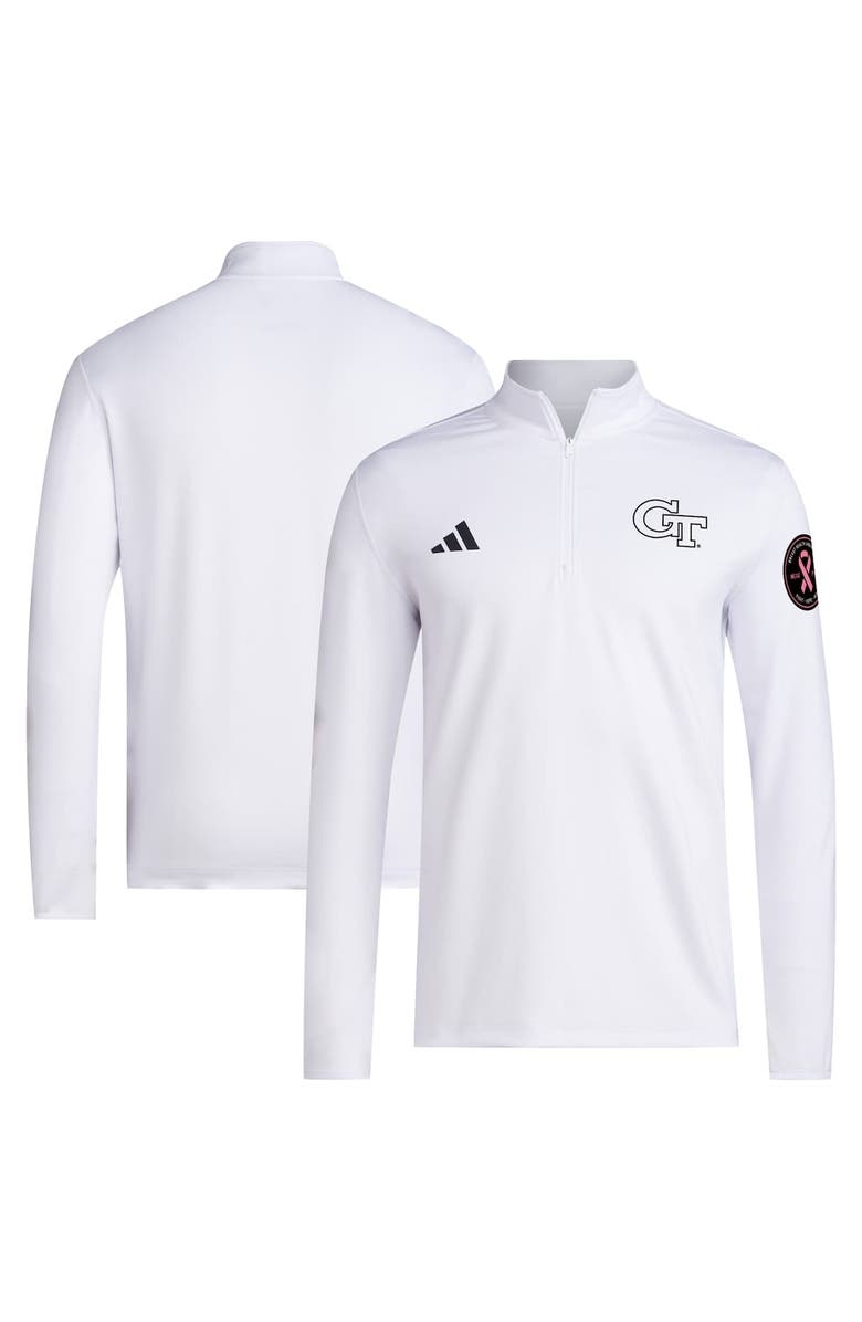 adidas Men
s adidas White Georgia Tech Yellow Jackets Wear Pink Quarter-Zip Pullover, Main, color, White