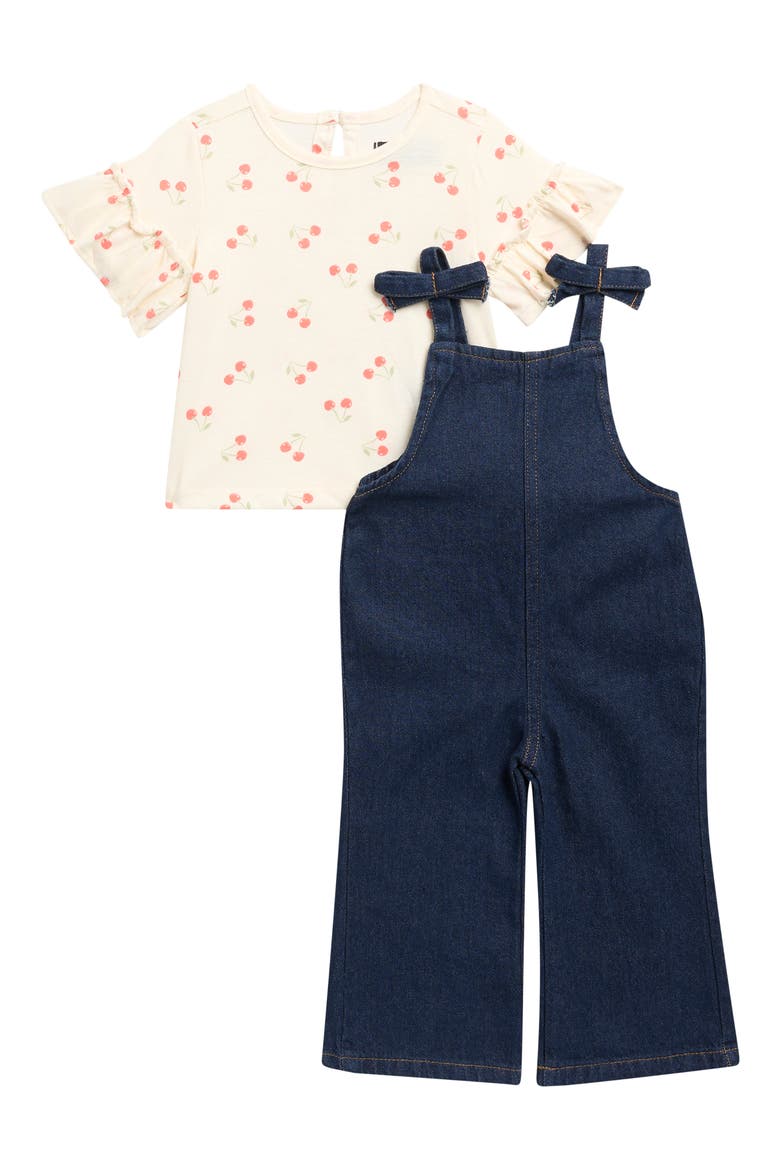 Print T-Shirt & Denim Overalls Set, Main, color, ANTIQUE WHITE