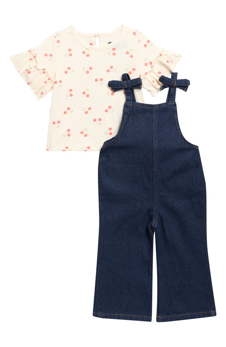 7 For All Mankind Print T-Shirt & Denim Overalls Set, Main, color, Antique White