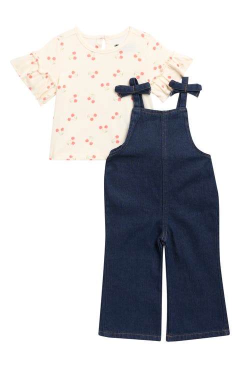 Print T-Shirt & Denim Overalls Set