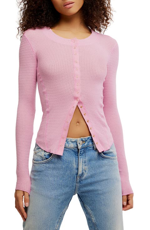 Going Places Pointelle Stitch Snap Front Top