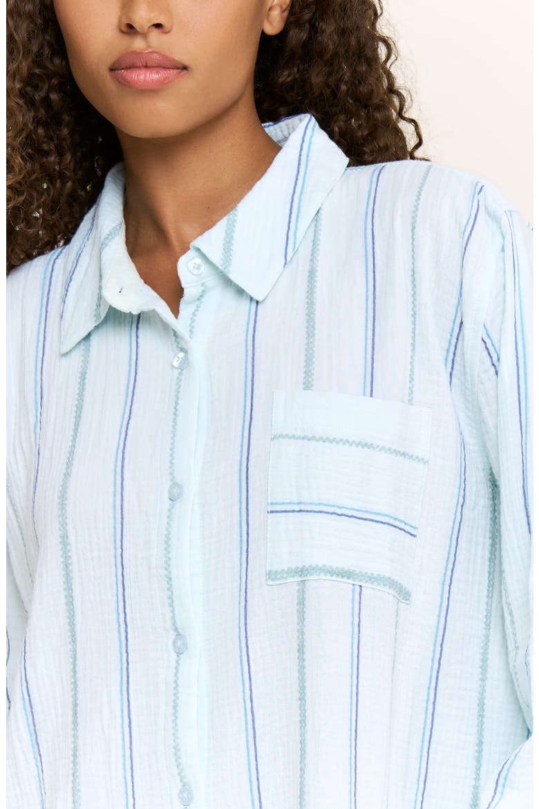 Long Weekend Cotton Shirtdress Nightgown, Alternate, color, AQUA SOUTHWEST STRIPE