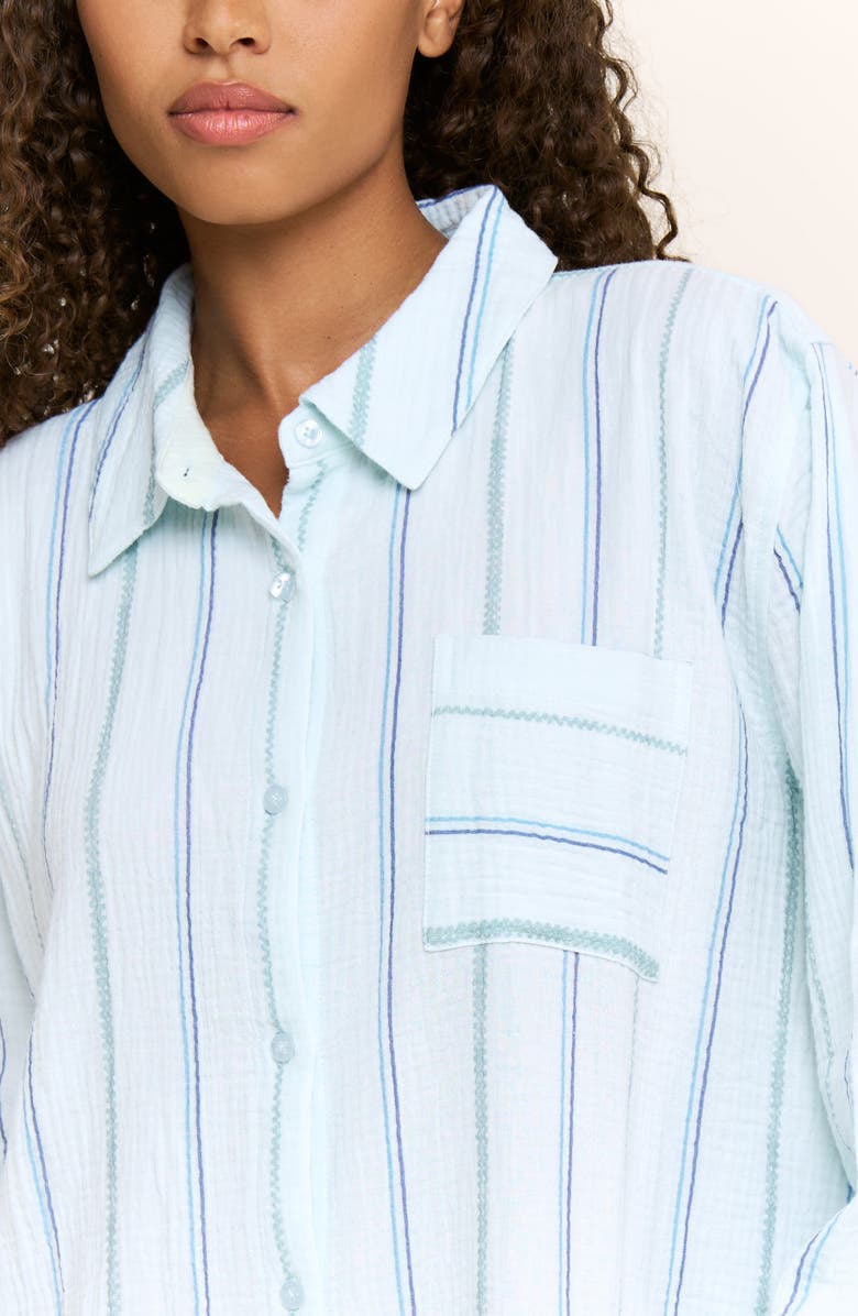 Honeydew Long Weekend Cotton Shirtdress Nightgown, Alternate, color, Aqua Southwest Stripe