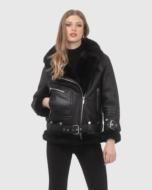 Gorski Shearling Lamb Moto Zip Jacket In Black