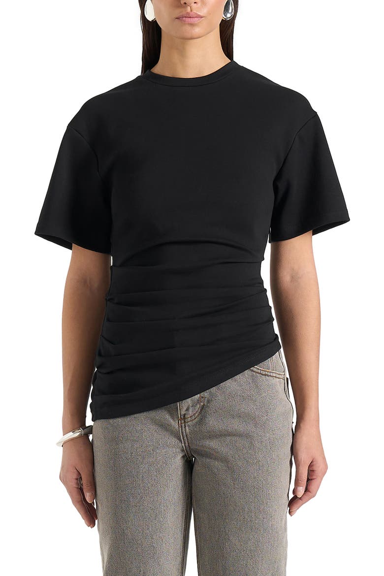 Pauline Ruched Asymmetric Cotton T-Shirt, Alternate, color, Black
