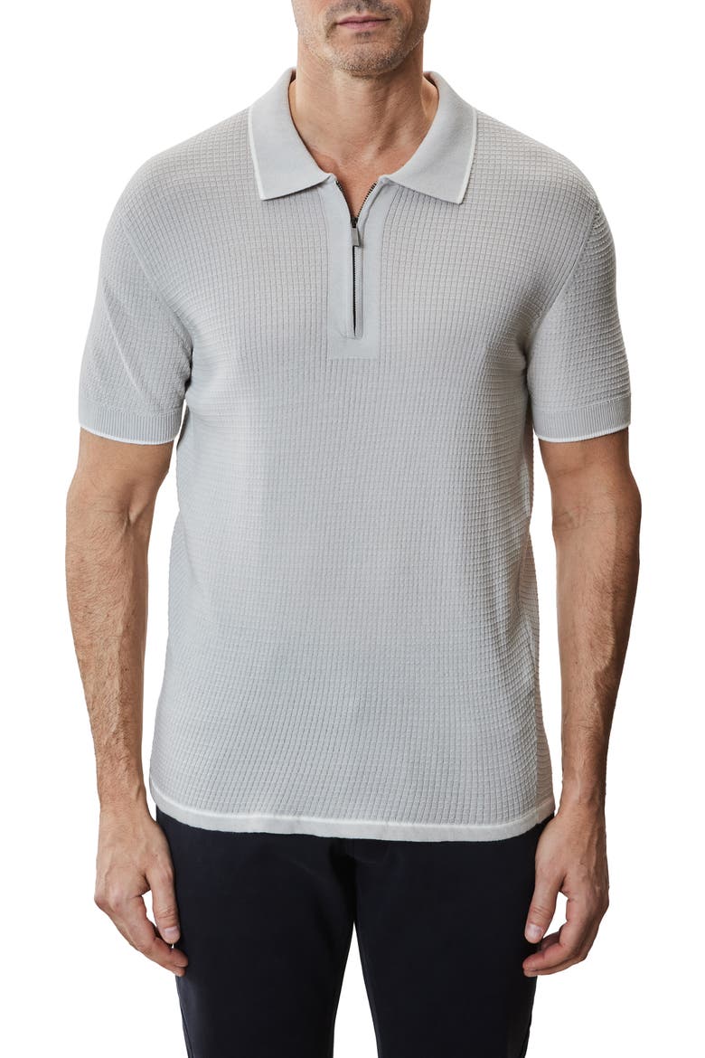 Denton Short Sleeve Zip Organic Cotton Sweater Polo, Main, color, PALE GREY