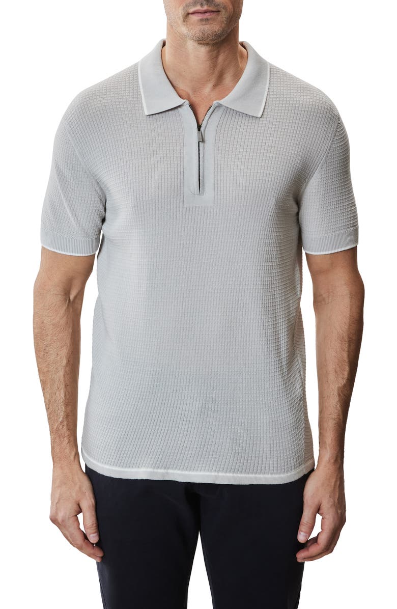 Robert Barakett Denton Short Sleeve Zip Organic Cotton Sweater Polo, Main, color, Pale Grey