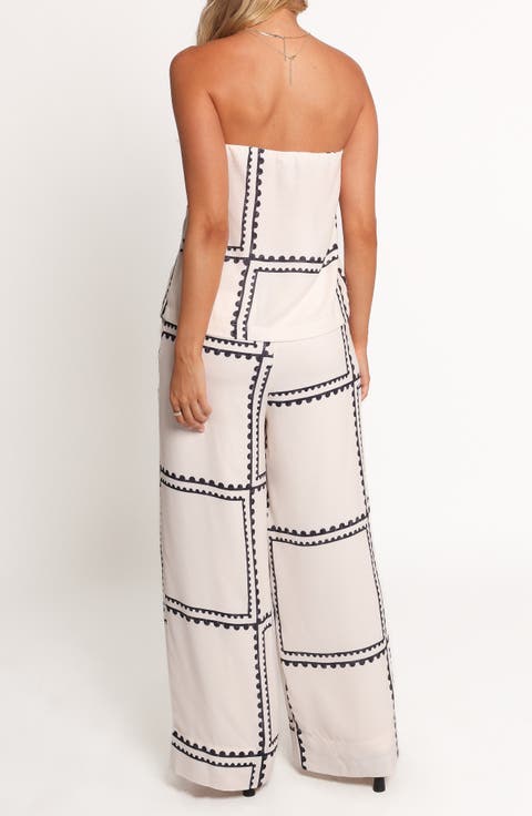 Ezra Linen Blend Strapless Top & Wide Leg Pants Set