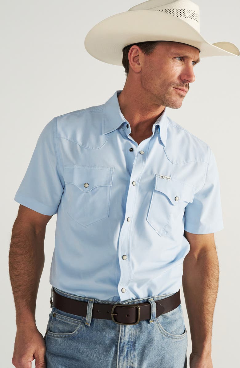 Tecovas Performance Western Short Sleeve Button-Up Shirt, Alternate, color, Sky