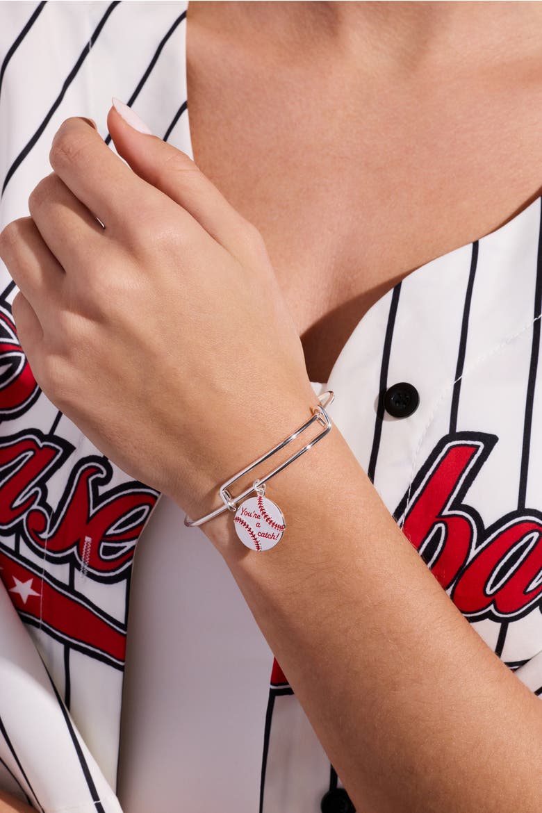 "You're A Catch" Baseball Charm Bangle, Alternate, color, Silver