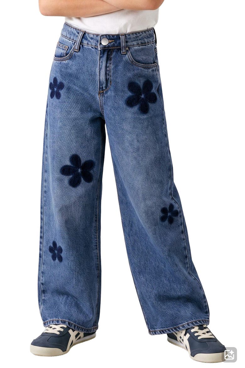 Kids' Kate Floral Baggy Leg Jeans, Alternate, color, MED WASH