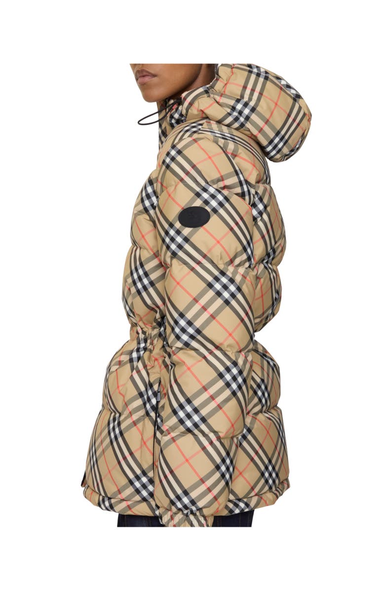 Burberry Check Nylon Hooded Puffer Jacket, Alternate, color, Sand Beige