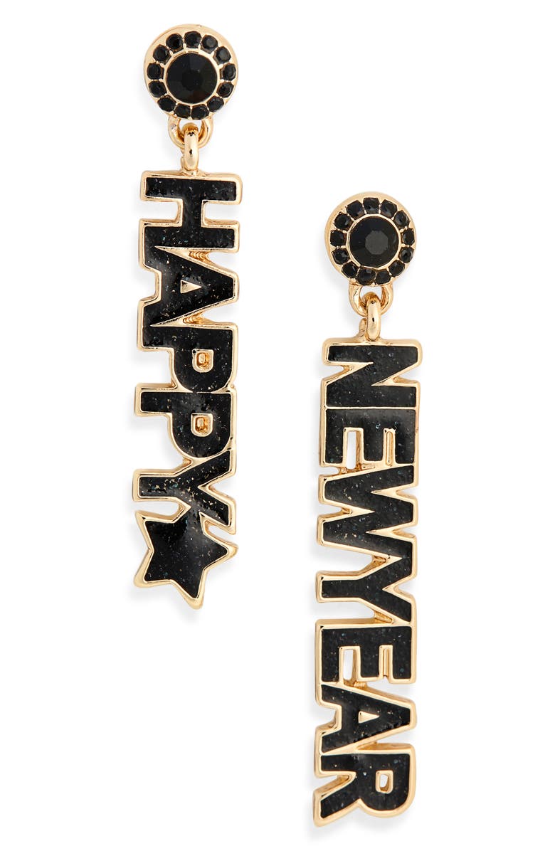 Leith Happy New Year Drop Earrings, Main, color, Black- Gold