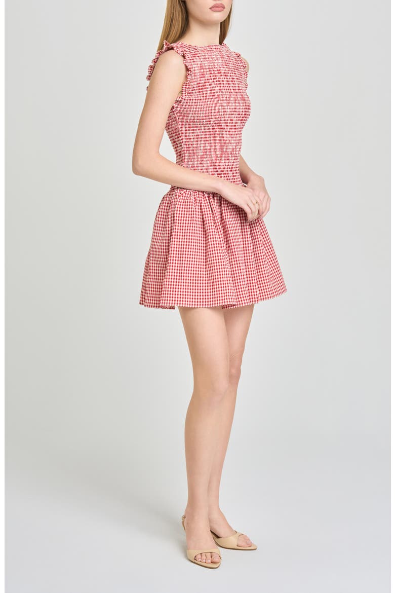 Esme Gingham Smocked Bodice Drop Waist Minidress, Alternate, color, RED