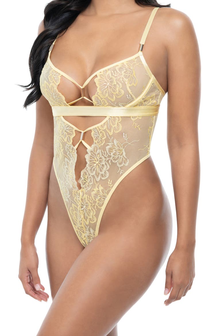 Pilar Embroidered Mesh Underwire Teddy, Main, color, BOTANICAL BLOOMS 040/BANANA